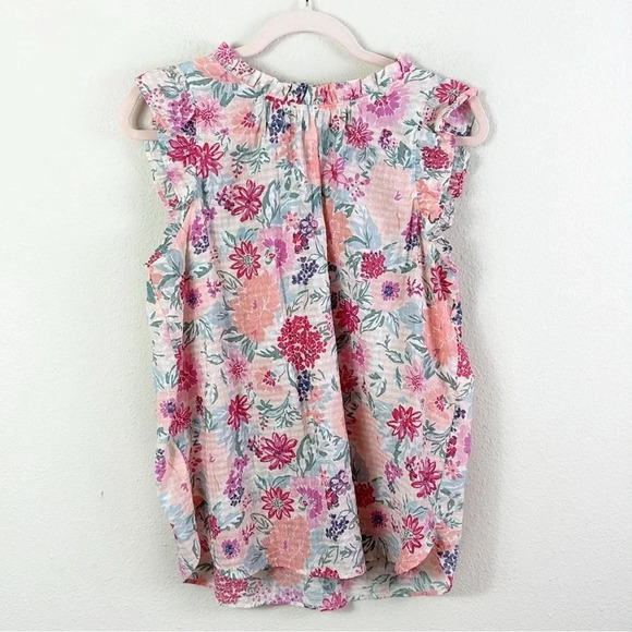 LOFT Floral Mock Neck Flutter Sleeve Top size L - Picture 2 of 9